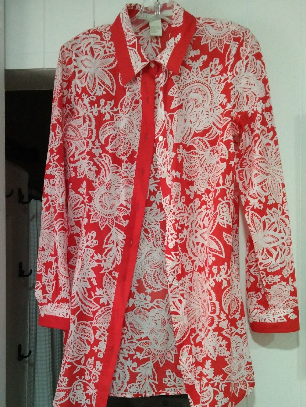 Women's Red Floral Button-Down Shirt